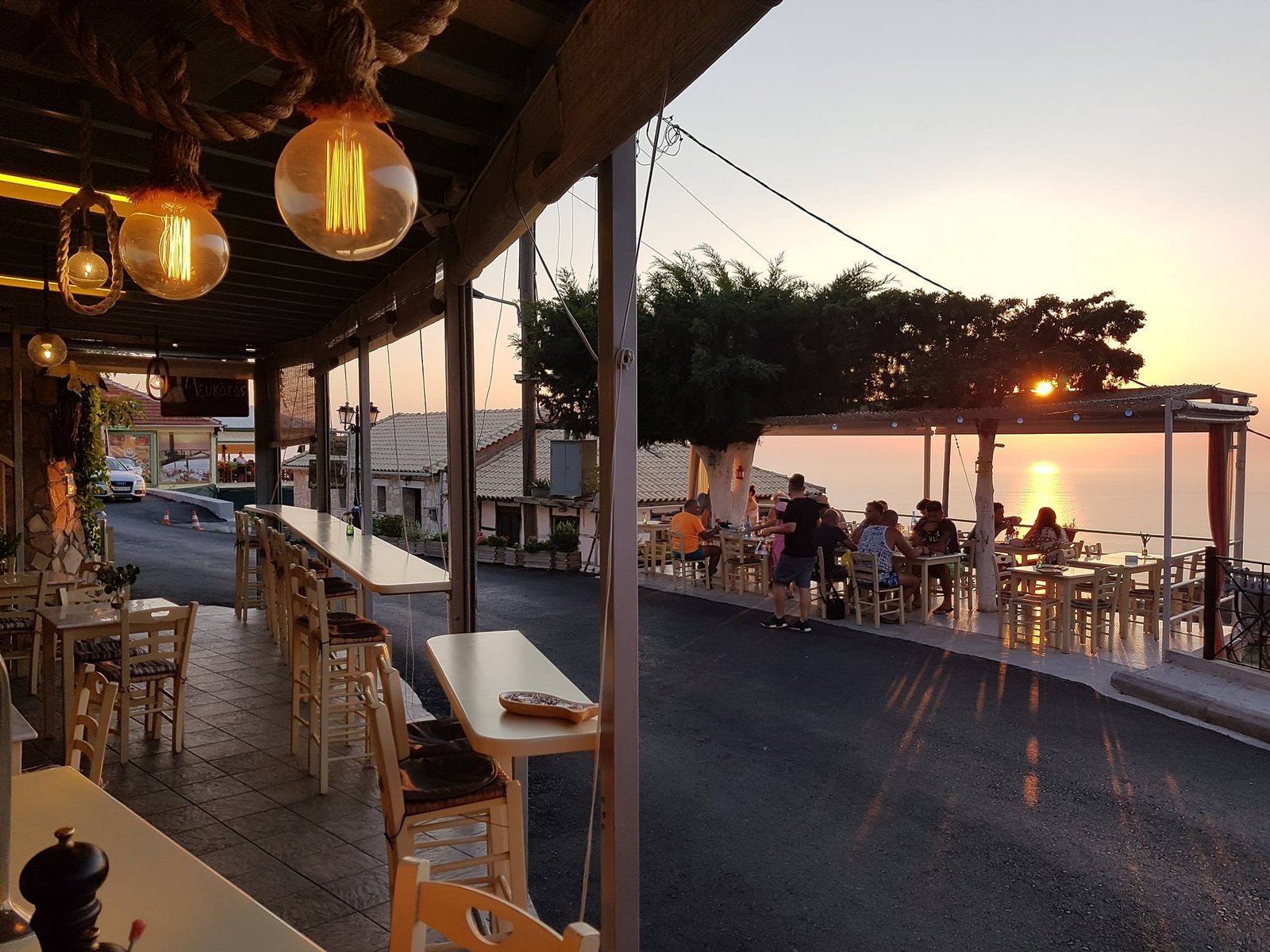 Sunset dining terrace in Athani Lefkada overlooking the Ionian Sea