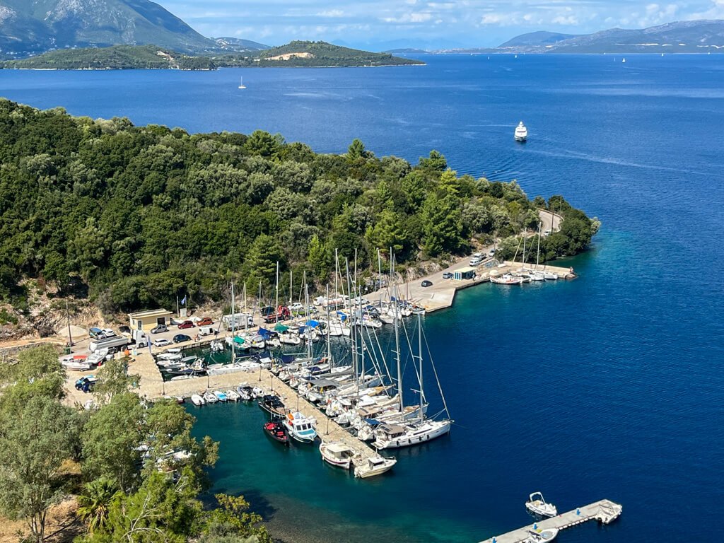 View of Spartochori and Spilia Bay during a day trip to Meganisi